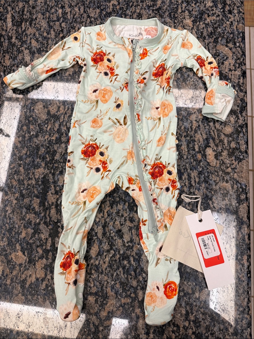 Kickee Pants Mint Floral Zip Footed One-Piece